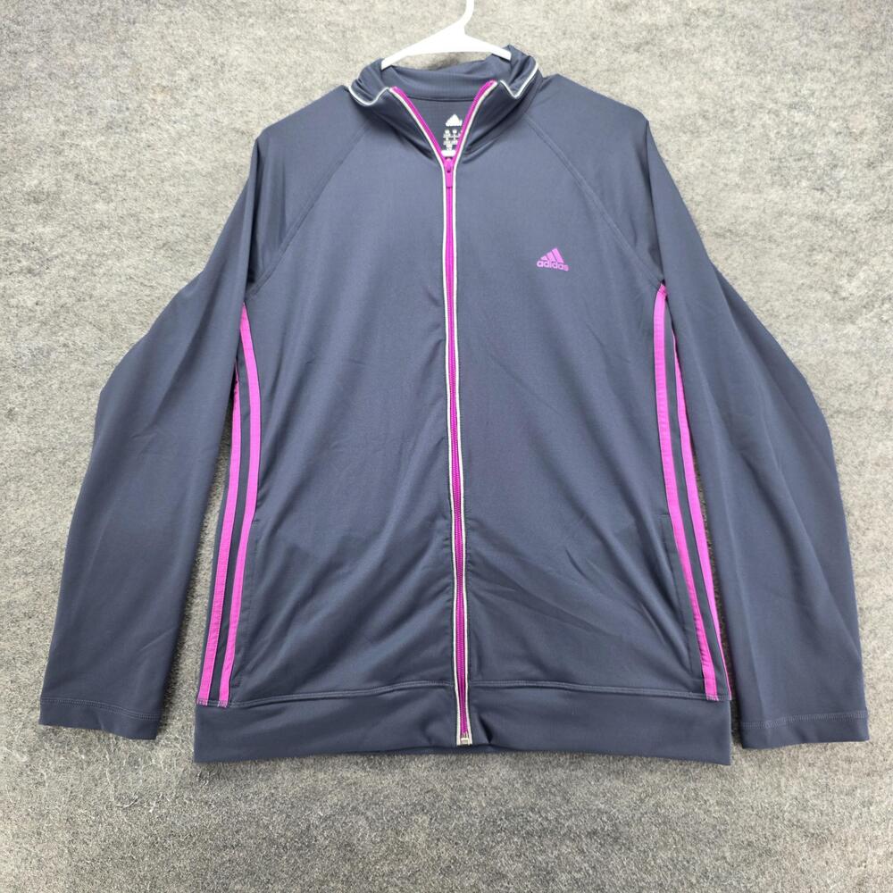 Adidas Jacket Womens L Gray Track Jacket Climalite Full Zip Pockets Breathable